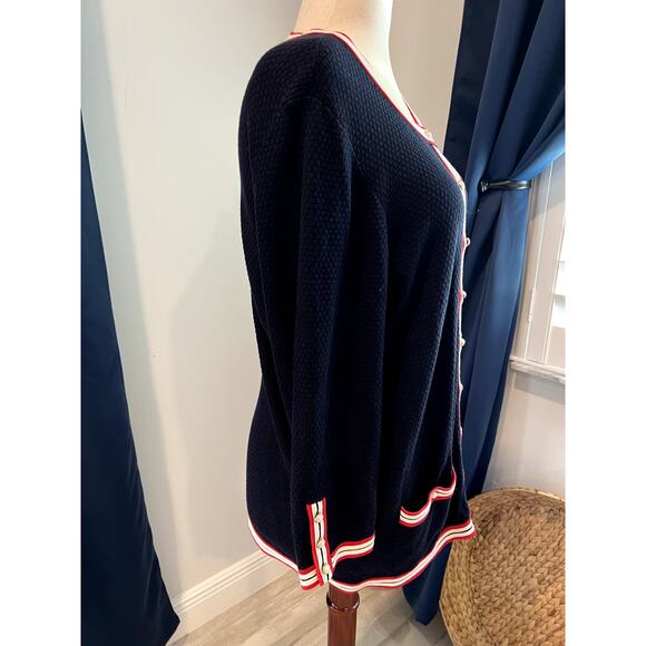TALBOTS 1X Red White Blue Sweater Cardigan 4th of July USA Anniversary Patriotic - Picture 5 of 9